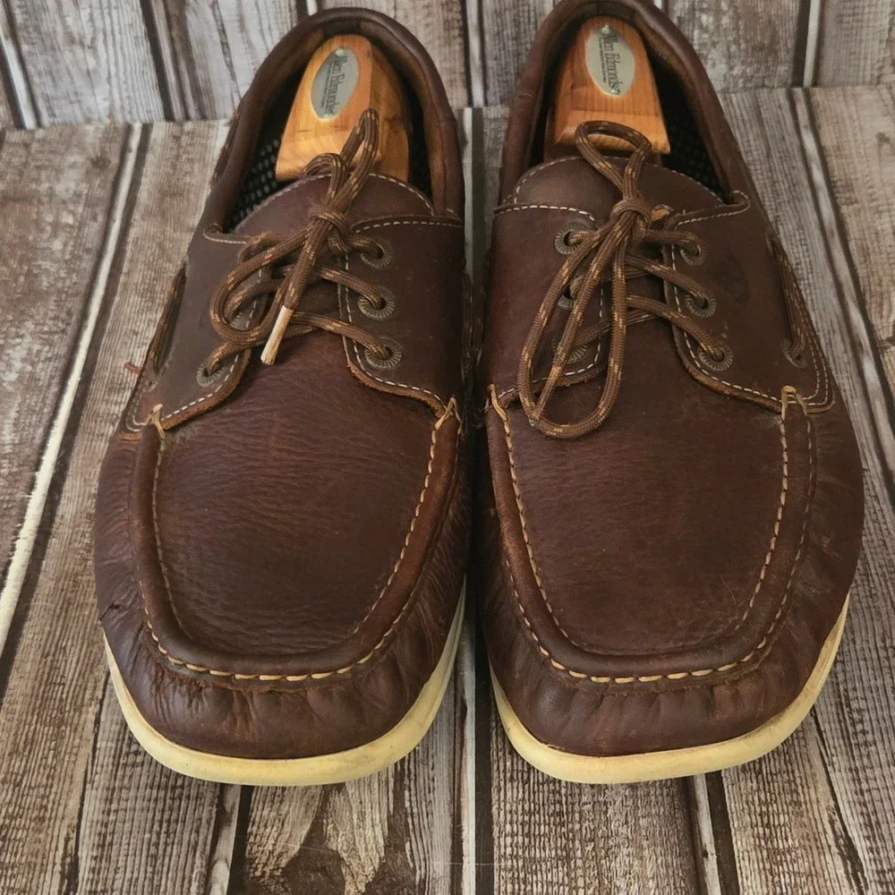 Sz 13 W Mens SAS Decksider Brown Leather Moc Toe Boat Comfort Shoes VGUC